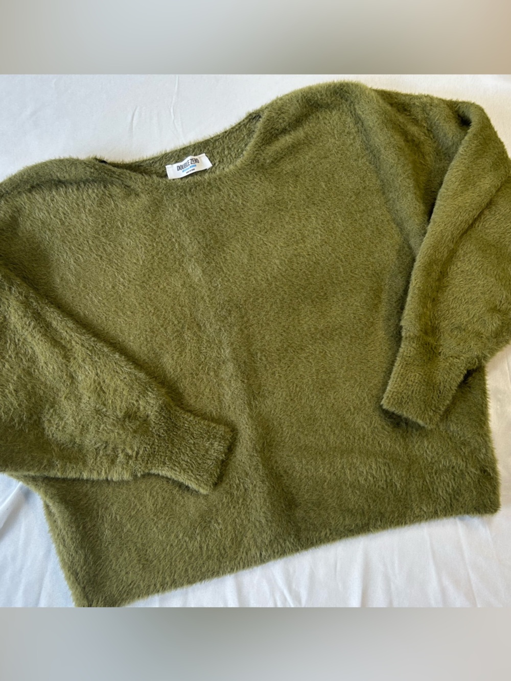 Double Zero Olive Green Fuzzy Crew Neck Sweater